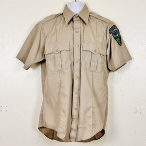 VTG Dept of Interior Bureau of Land Management Medium Khaki Work Shirt Lion USA